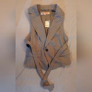 Free People Women's Gray Plaid Vest